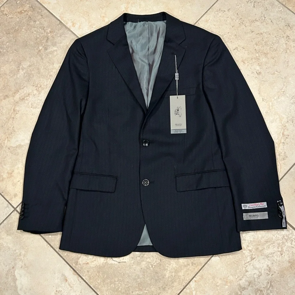 Pronto by Prontomoda Blazer Mens 36S Black Wool Max Super 140s Slim Fit Jacket